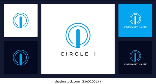 circle tech with letters I logo design and icon