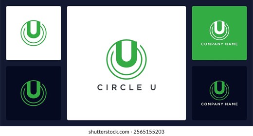 circle tech with letters U logo design and icon