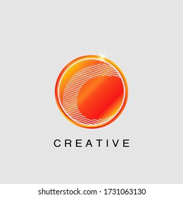 Circle Techno Sun C Letter Logo, creative Vector design concept circle sun with strip alphabet letter logo icon.