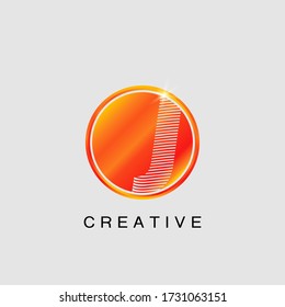 Circle Techno Sun J Letter Logo, kreatives Vector Design Konzept kreisen Sonne mit Band Buchstaben Logo Symbol.