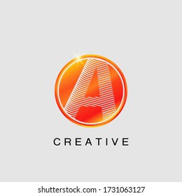 Circle Techno Sun A Letter Logo, creative Vector design concept circle sun with strip alphabet letter logo icon.