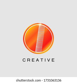 Circle Techno Sun I Letter Logo, creative Vector design concept circle sun with strip alphabet letter logo icon.