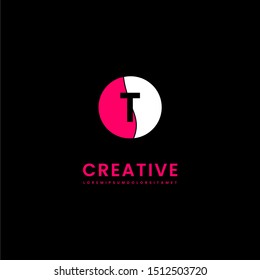 circle technology beauty T logo letter creative design in pink and white color.