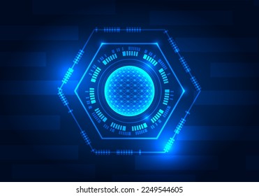 Circle of technology with the center being the processor and sending information outside. Technology helps businesses reach their goals and grow revenues quickly. dark blue background