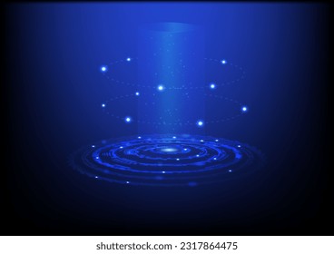 Circle technology, futuristic ring journey to new world, and energy transfer on dark background, vector illustration for background design.