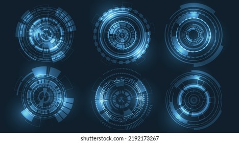 Circle technology icon set.Futuristic hud interface concept.Sci fi gaming hologram circle, digital tech energy element.