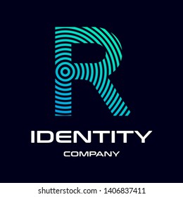 Circle technology R letter vector logo template. This font is modern and creative with digital concept. Can be used for branding, dot, corporate. 