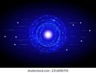 Circle technology, scientific ring arrangement, concentrated light, circuit line passing through, vector illustration for background design.