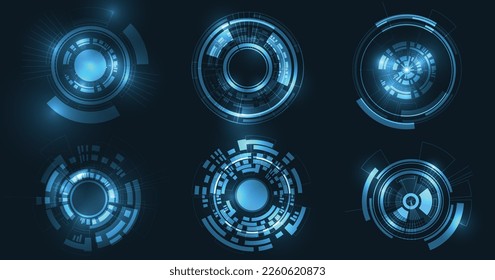 Circle technology set. Vector technology circle design on blue background.