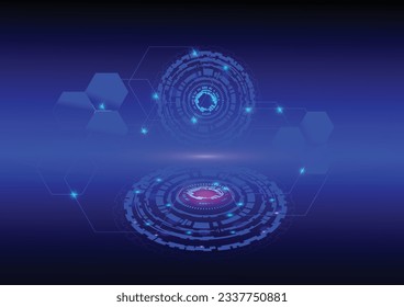 Circle technology, vector illustration, futuristic communication meaning, through different rings and sparkling lights, on brown background.