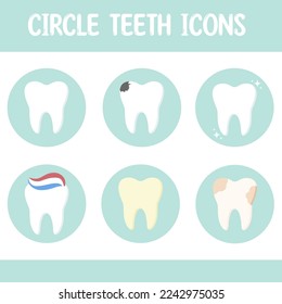 Circle teeth icons isolated on white background. Dental and oral care. Vector illustration.