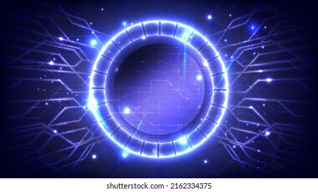 Circle teleport podium. Portal science futuristic stage. Teleportation in HUD projector. Magic gate in game fantasy. GUI and UI virtual reality 3D circular. Portal to another universe