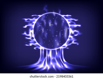 Circle teleport podium. Portal science futuristic stage. Sci-fi digital hi-tech in HUD projector. Magic gate in game fantasy. Portal to another universe. Warp ring, teleport gate in cartoon