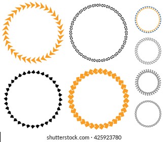 Circle template badge. Round empty medal arrows. layout sticker. Color vector empty sticker. Set of vector decorative elements. round frames on white background.