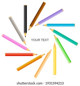 A circle template with colorful pencils as a frame with copy space for your text.