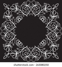 Circle Template Design with Abstract Doodle Form of Flowers, spirals and Waves