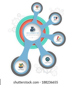 Circle template with flat icons long shadows modern style. Simply clean and clear style. Can use for business concept and web site interface. Brochure object. Printing element. 