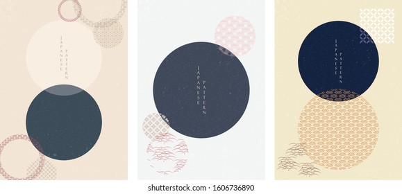 Circle template with Japanese icon vector. Asian traditional background. 