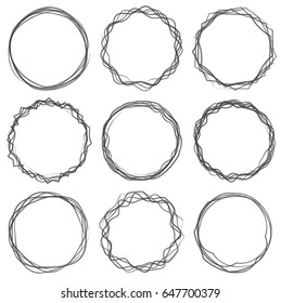 Circle text box frame set, brush drawing vector