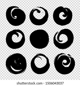 Circle textured brushstrokes black isolated on imitation transparent background