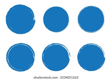 Circle textured hand drawn abstract black ink strokes set isolated on white background. Vector illustration.
