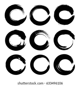 Circle textured ink strokes set isolated on a white background