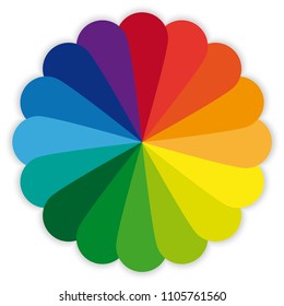 A circle of their petals of different colors. Samples of color in the form of petals of a flower. Vector design for t-shirts, posters, prints