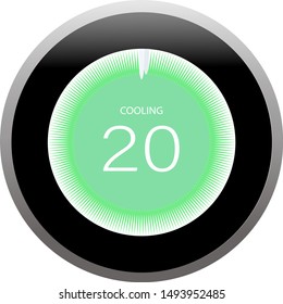 Circle Thermostat, 20C° in cooling air condition mode with green background 