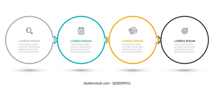 Circle thin line infographic template design with icon and arrow. Business concept with 4 options or steps.