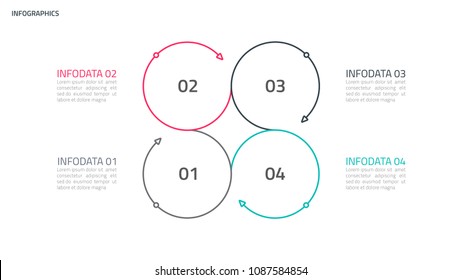 Circle thin line infographics design elements with arrows. Template for diagram, report or presentation. Business concept with 4 options, steps or processes. Vector eps10 illustration .