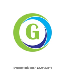 circle with three element and letter G for logo or icon