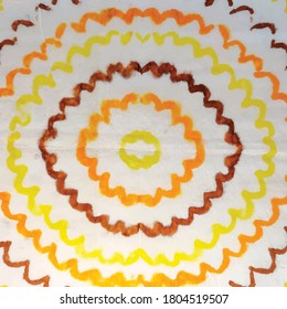 Circle Tie Dye. Vector Rainbow Round. Orange Yellow Pattern. Brown Orange White Circle. Colorful Hippie Pattern. Geometric Swirl Watercolor. Hippie Colorful Hippy. Vector Dyed Print. Vector Background