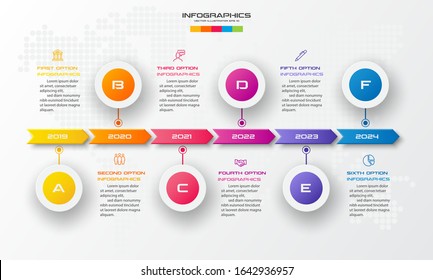 Circle timeline and arrow infographic template,Business concept with 6 options,Vector illustration.