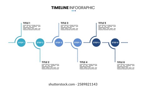Circle timeline infographic 6 options, step, sequence. Six stage infographic template for business presentations.	