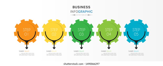 Circle timeline infographic design element and number options. Business concept with 5 steps. Can be used for workflow layout, diagram, annual report, web design. Vector Illustration.