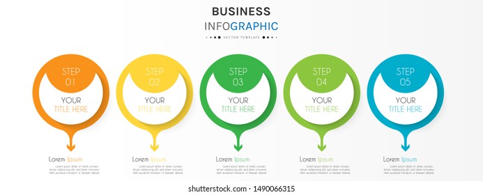 Circle timeline infographic design element and number options. Business concept with 5 steps. Can be used for workflow layout, diagram, annual report, web design. Vector Illustration.