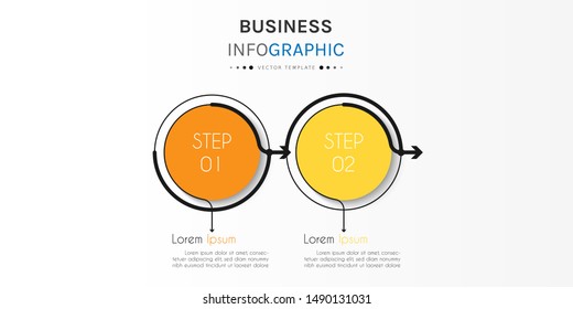 Circle timeline infographic design element and number options. Business concept with 2 steps. Can be used for workflow layout, diagram, annual report, web design. Vector Illustration.