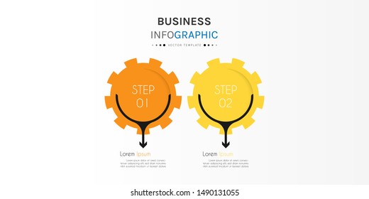 Circle timeline infographic design element and number options. Business concept with 2 steps. Can be used for workflow layout, diagram, annual report, web design. Vector Illustration.