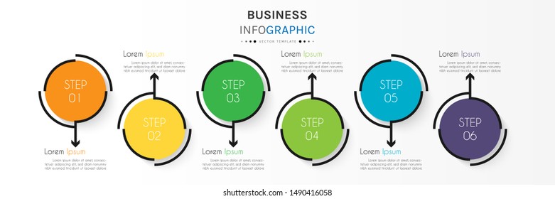 Circle timeline infographic design element and number options. Business concept with 6 steps. Can be used for workflow layout, diagram, annual report, web design. Vector Illustration.