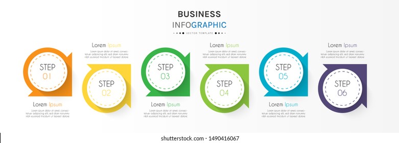Circle timeline infographic design element and number options. Business concept with 6 steps. Can be used for workflow layout, diagram, annual report, web design. Vector Illustration.