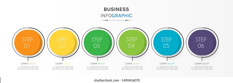 Circle timeline infographic design element and number options. Business concept with 6 steps. Can be used for workflow layout, diagram, annual report, web design. Vector Illustration.