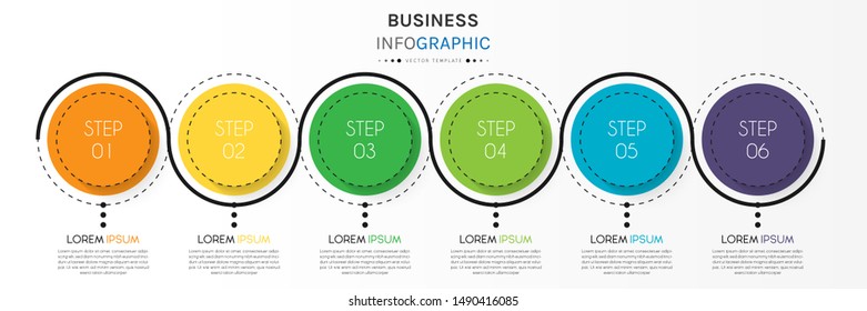 Circle timeline infographic design element and number options. Business concept with 6 steps. Can be used for workflow layout, diagram, annual report, web design. Vector Illustration.