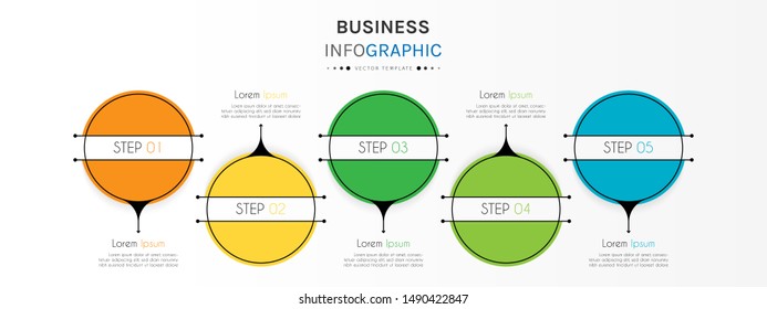 Circle timeline infographic design element and number options. Business concept with 5 steps. Can be used for workflow layout, diagram, annual report, web design. Vector Illustration.