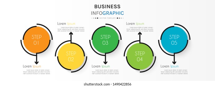 Circle timeline infographic design element and number options. Business concept with 5 steps. Can be used for workflow layout, diagram, annual report, web design. Vector Illustration.
