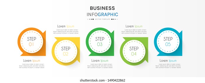 Circle timeline infographic design element and number options. Business concept with 5 steps. Can be used for workflow layout, diagram, annual report, web design. Vector Illustration.