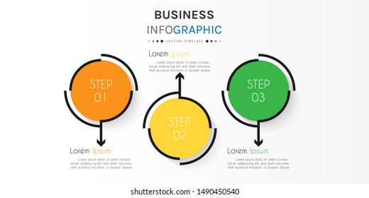 Circle timeline infographic design element and number options. Business concept with 3 steps. Can be used for workflow layout, diagram, annual report, web design. Vector Illustration.