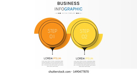 Circle timeline infographic design element and number options. Business concept with 2 steps. Can be used for workflow layout, diagram, annual report, web design. Vector Illustration.