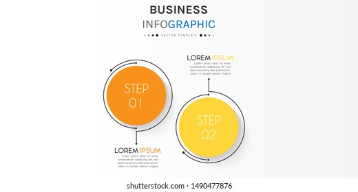 Circle timeline infographic design element and number options. Business concept with 2 steps. Can be used for workflow layout, diagram, annual report, web design. Vector Illustration.