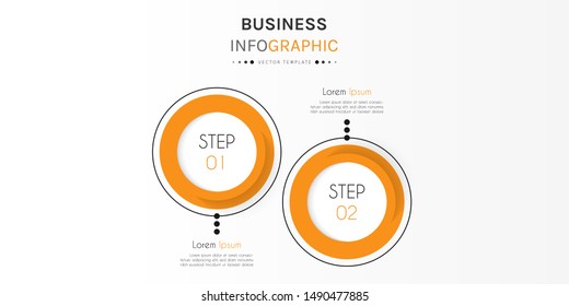 Circle timeline infographic design element and number options. Business concept with 2 steps. Can be used for workflow layout, diagram, annual report, web design. Vector Illustration.