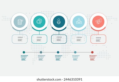 circle timeline infographic element business data visualization steps report layout template background with business line icon 5 steps for any business presentation vector illustration